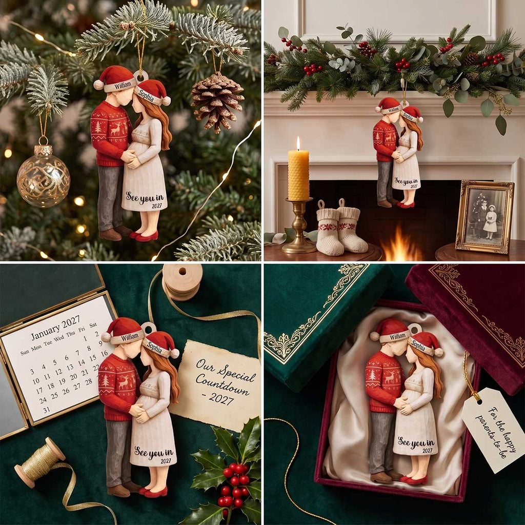 Personalized Pregnant Couple Wood Ornament | Christmas Keepsake Gift For New Parents