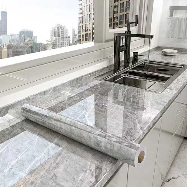 (60CM*3M) Marble Kitchen Oil-Proof Wallpaper – Waterproof Self-Adhesive Countertop & Cabinet Wall Sticker
