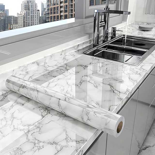 (60CM*3M) Marble Kitchen Oil-Proof Wallpaper – Waterproof Self-Adhesive Countertop & Cabinet Wall Sticker
