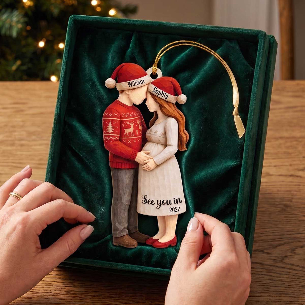 Personalized Pregnant Couple Wood Ornament | Christmas Keepsake Gift For New Parents